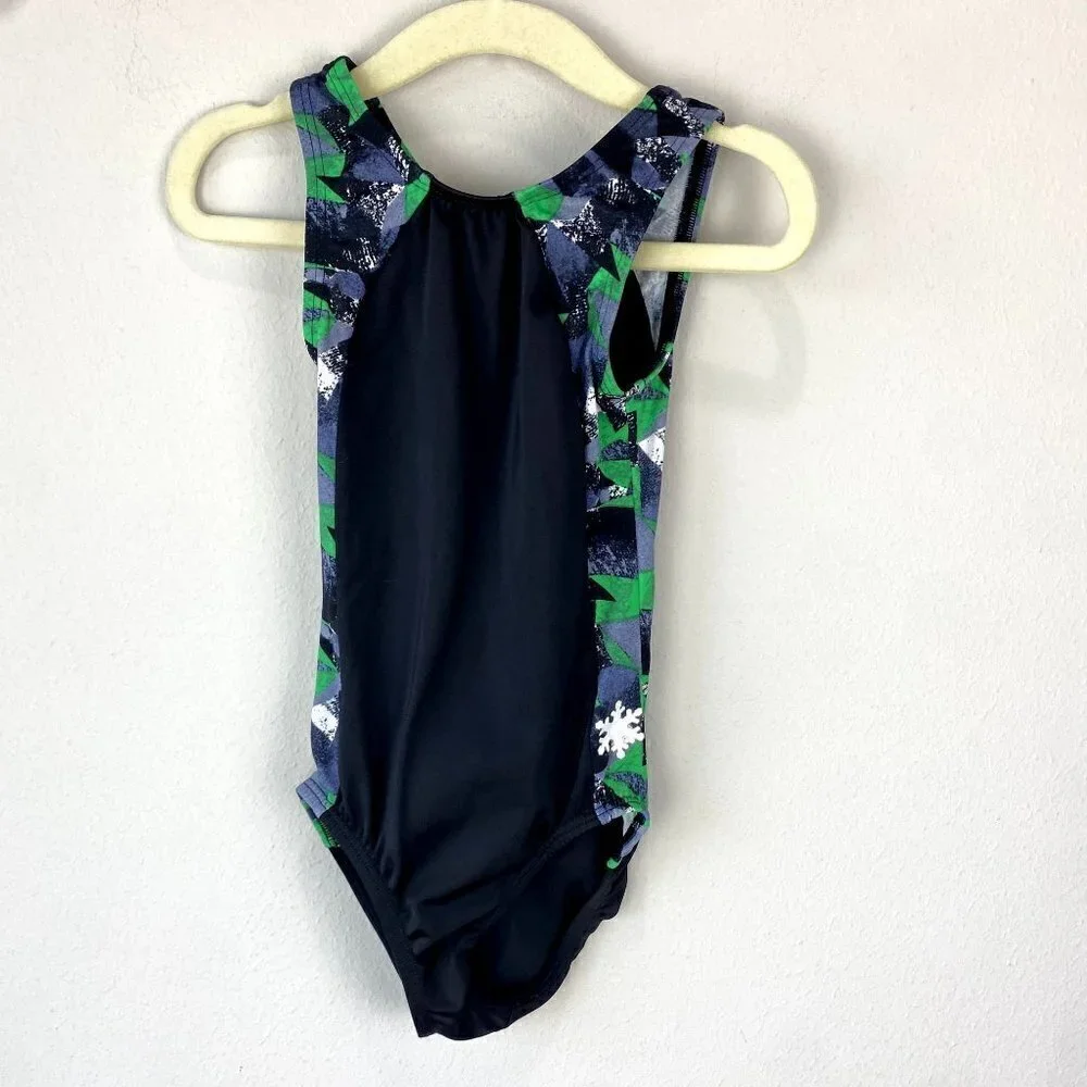 Snowflake Gymnastics Leotard Black Green S